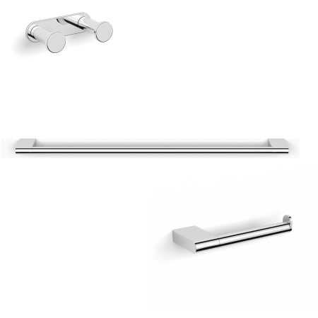 WS Bath Collections Ice 3 Piece Bathroom Package with Towel Bar, Robe Hook, and Hook Toilet Paper Holder Polished Chrome