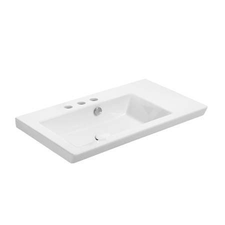 WS Bath Collections Joy 28" Rectangular Ceramic Drop In or Wall Mounted Bathroom Sink with Overflow and 3 Faucet Holes at 8" Centers Glossy White