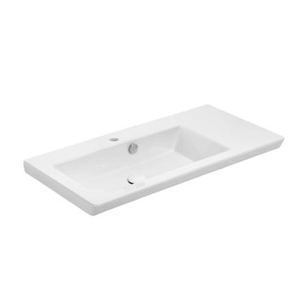 WS Bath Collections Joy 33-5/16" Rectangular Ceramic Drop In or Wall Mounted Bathroom Sink with Overflow and Single Faucet Hole Glossy White