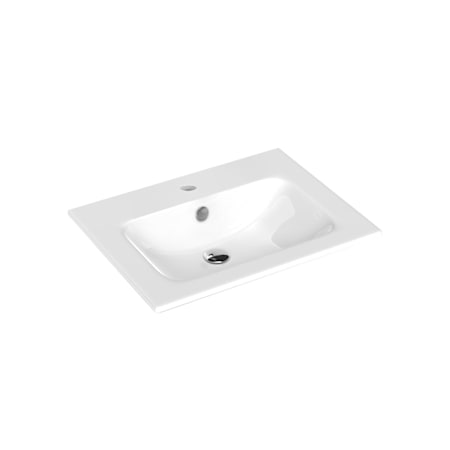 WS Bath Collections Joy 24" Rectangular Ceramic Drop In Bathroom Sink with Overflow and Single Faucet Hole Glossy White