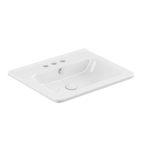 WS Bath Collections Joy 23-5/8" Rectangular Ceramic Drop In Bathroom Sink with Overflow and 3 Faucet Holes at 8" Centers Glossy White