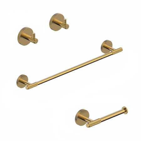 WS Bath Collections Klass 4 Piece Bathroom Package with 20" Towel Bar, Robe Hook and Toilet Paper Holder Brushed Gold