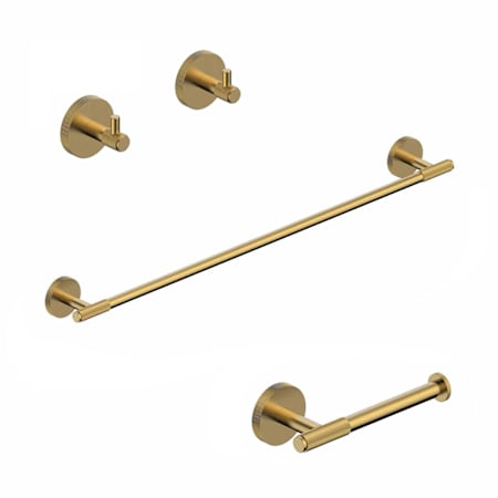 WS Bath Collections Klass 4 Piece Bathroom Package with 25.7" Towel Bar, Robe Hook, and Toilet Paper Holder Brushed Gold
