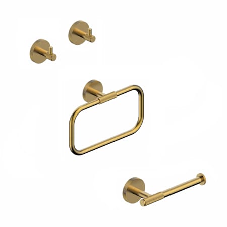 WS Bath Collections Klass 4 Piece Bathroom Package with Robe Hook, Towel Ring, and Toilet Paper Holder Brushed Gold