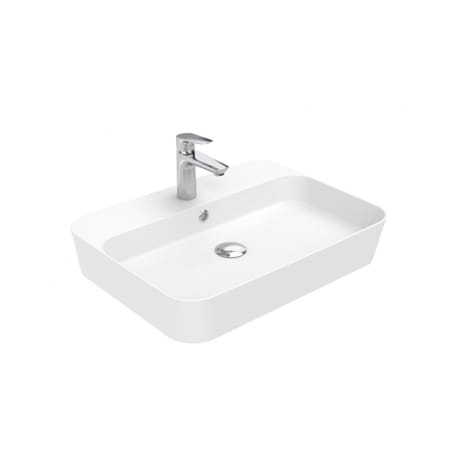 WS Bath Collections Lago 23-5/8" Rectangular Ceramic Vessel Bathroom Sink with Overflow and Single Faucet Hole Glossy White