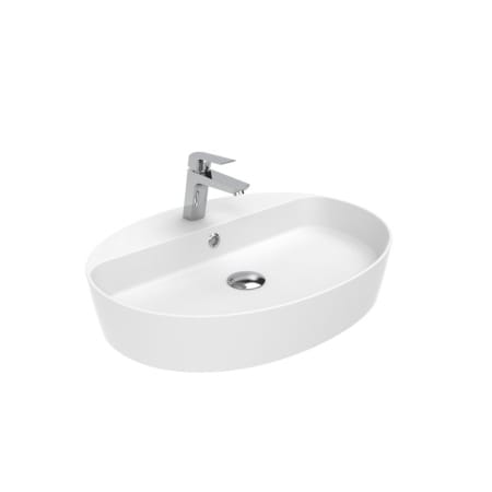 WS Bath Collections Lago 23-5/8" Oval Ceramic Vessel Bathroom Sink with Overflow and Single Faucet Hole Glossy White