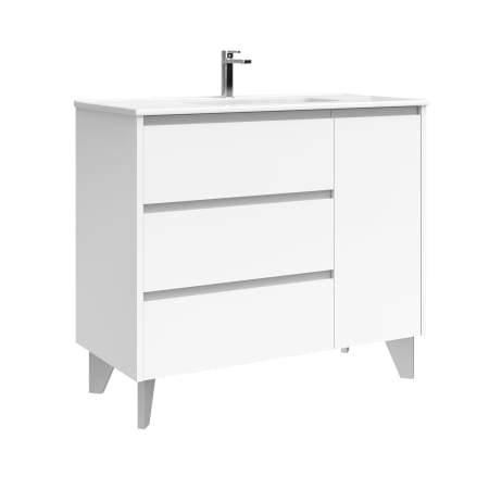 WS Bath Collections Lila 40" Free Standing Single Basin Vanity Set with Cabinet and Ceramic Vanity Top Glossy White