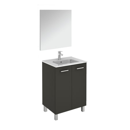 WS Bath Collections Logic Vanities 24" Free Standing Single Basin Vanity Set with Cabinet, Ceramic Vanity Top, and Mirror Anthracite