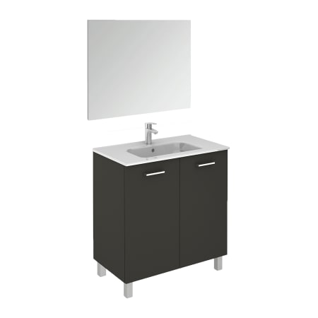 WS Bath Collections Logic Vanities 32" Free Standing Single Basin Vanity Set with Cabinet, Ceramic Vanity Top, and Frameless Mirror Anthracite