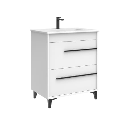 WS Bath Collections Lotus 30" Free Standing Single Basin Vanity Set with Cabinet and Ceramic Vanity Top Glossy White