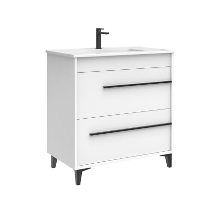 WS Bath Collections Lotus 32" Free Standing Single Basin Vanity Set with Cabinet and Ceramic Vanity Top Glossy White