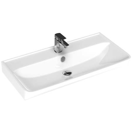 WS Bath Collections Neo 31-1/2" Rectangular Ceramic Wall Mounted Bathroom Sink with Overflow and Single Faucet Hole Glossy White