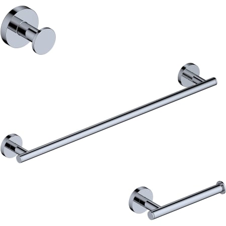 WS Bath Collections Norm 3 Piece Bathroom Package with Towel Bar, Robe Hook, and Hook Toilet Paper Holder Polished Chrome
