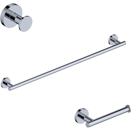 WS Bath Collections Norm 3 Piece Bathroom Package with Towel Bar, Robe Hook, and Hook Toilet Paper Holder Polished Chrome
