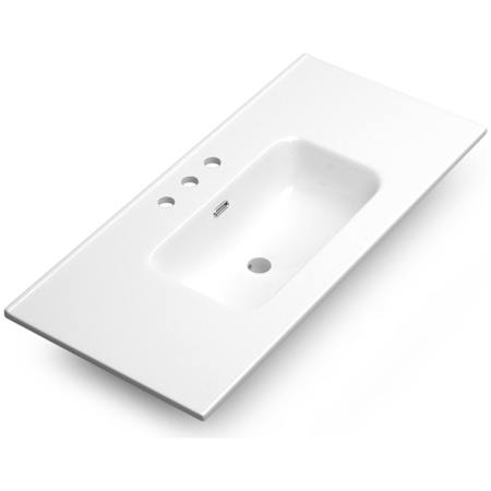 WS Bath Collections Onyx 40" Rectangular Ceramic Drop In Bathroom Sink with Overflow and 3 Faucet Holes at 8" Centers Glossy White