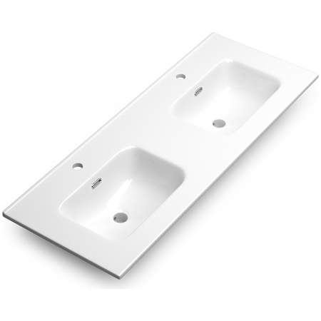 WS Bath Collections Onyx 47-13/16" Rectangular Ceramic Drop In Bathroom Sink with Overflow and 2 Faucet Holes Glossy White