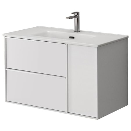 WS Bath Collections Palma 32" Wall Mounted Single Basin Vanity Set with Cabinet and Ceramic Vanity Top Matte White