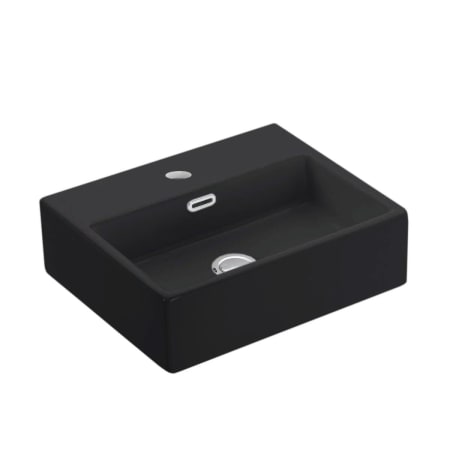 WS Bath Collections Quattro 16-7/8" Rectangular Ceramic Vessel or Wall Mounted Bathroom Sink with Overflow and Single Faucet Hole Gloss Black