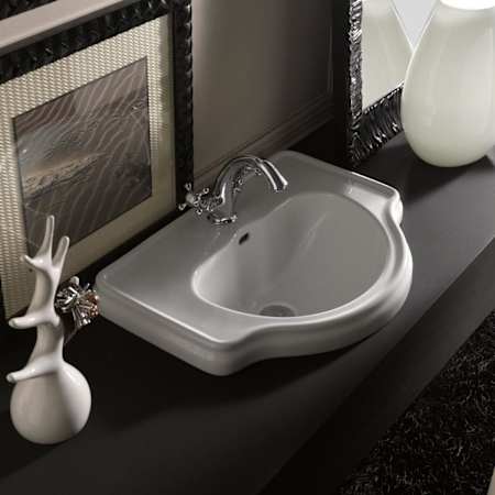 WS Bath Collections Retro 24-3/8" Specialty Ceramic Drop In Bathroom Sink with Overflow and Single Faucet Hole Glossy White
