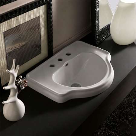 WS Bath Collections Retro 24-3/8" Specialty Ceramic Drop In Bathroom Sink with Overflow and 3 Faucet Holes at 8" Centers Glossy White