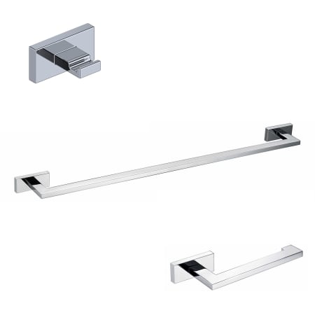 WS Bath Collections Riva 3 Piece Bathroom Package with Towel Bar, Robe Hook, and Hook Toilet Paper Holder Polished Chrome