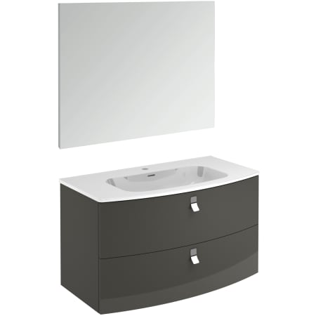 WS Bath Collections Rondo 40" Single Vanity Set with Engineered Wood Cabinet, Ceramic Vanity Top with Integrated Sink, and Mirror Anthracite