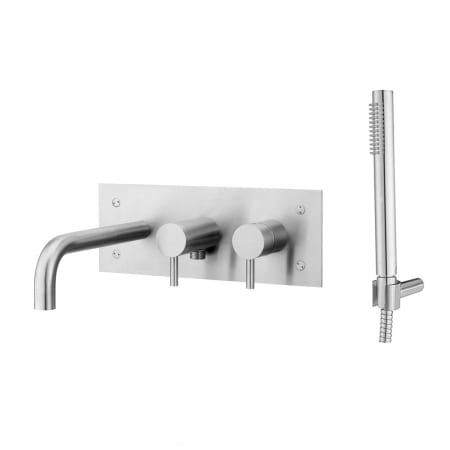 WS Bath Collections Steel Wall Mounted Tub Filler with Metal Lever Handles Built-In Diverter - Includes Valve and Personal Handshower Stainless Steel
