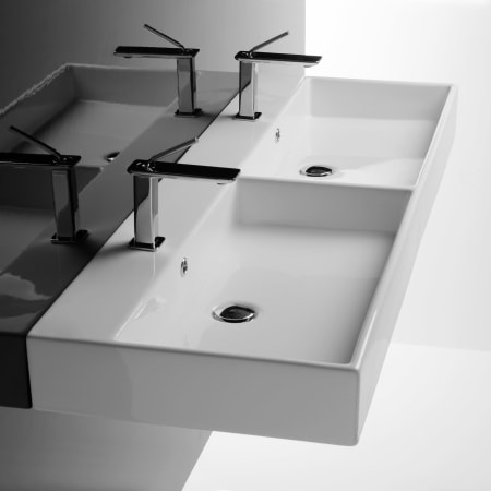 WS Bath Collections Unlimited 55-1/2" Rectangular Ceramic Vessel / Wall Mounted Bathroom Sink with Overflow and Single Hole Glossy White