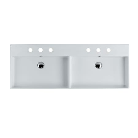 WS Bath Collections Unlimited 55-1/2" Rectangular Ceramic Vessel / Wall Mounted Bathroom Sink with Overflow and 3 Faucet Holes at 4" Centers Glossy White