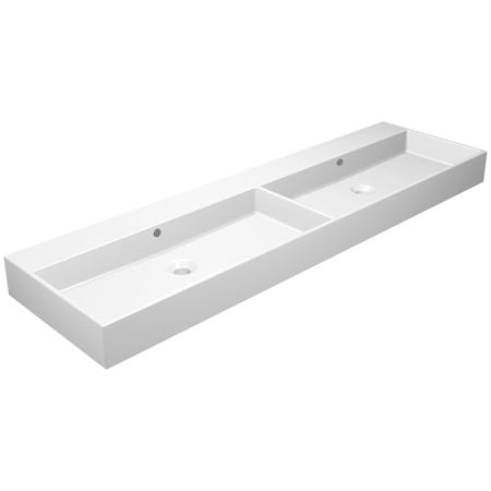 WS Bath Collections Unlimited 63-5/16" Rectangular Ceramic Vessel, Wall Mounted Bathroom Sink with Overflow Glossy White
