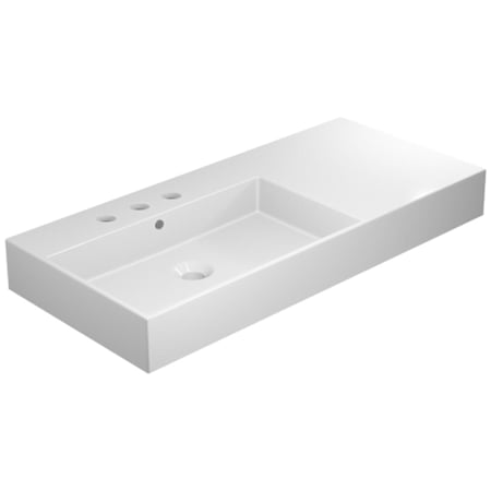 WS Bath Collections Unlimited 39-5/8" Rectangular Ceramic Vessel, Wall Mounted Bathroom Sink with Overflow and 3 Faucet Holes at 8" Centers Glossy White