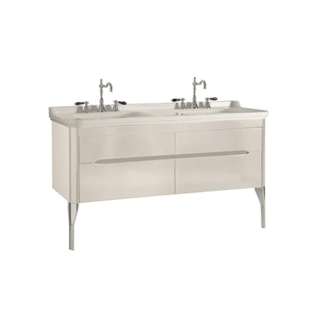 WS Bath Collections Waldorf 60" Wall Mounted Double Basin Vanity Set with Cabinet and Ceramic Vanity Top - 3 Faucet Holes Matte White