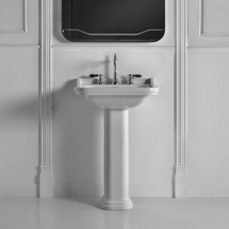 WS Bath Collections Waldorf Ceramic White 23-3/5" Pedestal Bathroom Sink with Three Faucet Holes - Includes Overflow White