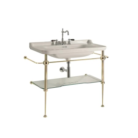 WS Bath Collections Waldorf 31-1/2" Rectangular Brass and Ceramic Console Bathroom Sink with Overflow and 3 Faucet Holes at 8" Centers Glossy White / Gold