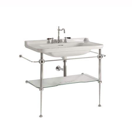 WS Bath Collections Waldorf 47-3/16" Rectangular Brass and Ceramic Console Bathroom Sink with Overflow and 3 Faucet Holes at 8" Centers Glossy White / Polished Chrome