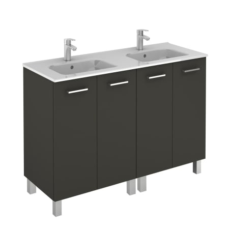WS Bath Collections Logic Vanities 48" Free Standing Double Basin Vanity Set with Cabinet and Ceramic Vanity Top Glossy Anthracite