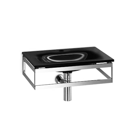 WS Bath Collections Linea 20-1/10" Wall Mounted Single Basin Glass Bathroom Sink with Towel Bar Black