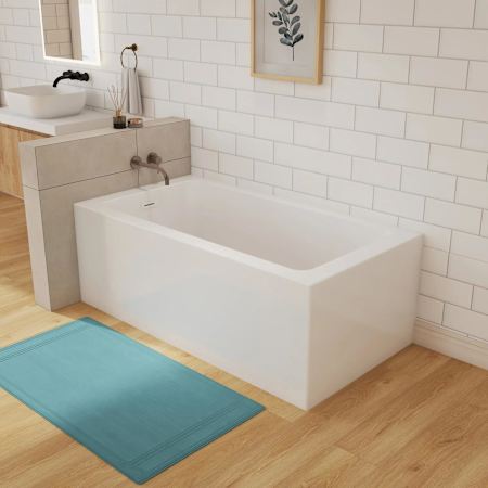 Wyndham Collection 60" x 32" x 22" Grayley Alcove Acrylic Bathtub 2 Sided Skirt with Left Hand Drain Shiny White
