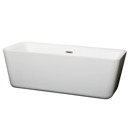 Wyndham Collection Emily 69" Free Standing Acrylic Soaking Tub with Center Drain, Drain Assembly, and Overflow White / Brushed Nickel Trim