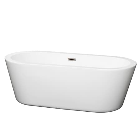 Wyndham Collection Mermaid 67" Free Standing Acrylic Soaking Tub with Center Drain, Drain Assembly, and Overflow White / Brushed Nickel Trim