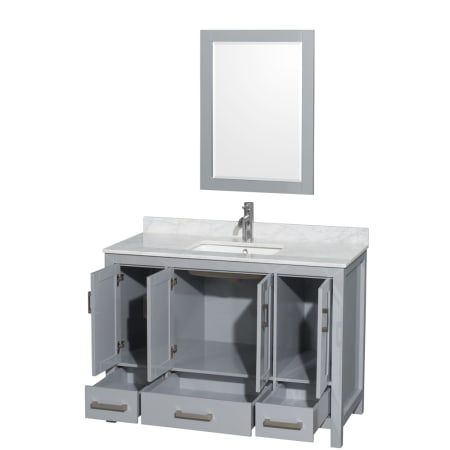 Wyndham Collection-WC-1414-48-SGL-VAN-Gray Vanity, Single Mirror, Open Drawers, and Carrera Marble Top