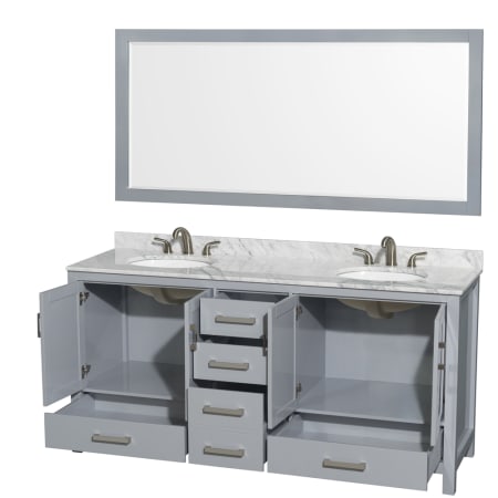 Wyndham Collection-WC-1414-72-DBL-VAN-Gray Vanity, Open Drawers, Single Mirror, Carrera White Top
