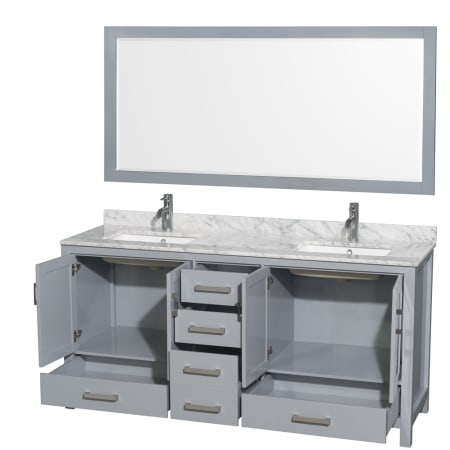 Wyndham Collection-WC-1414-72-DBL-VAN-Gray Vanity, Open Drawers, Single Mirror, Carrera White Top