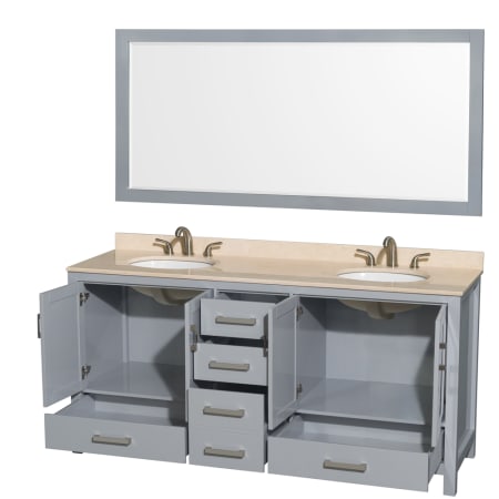 Wyndham Collection-WC-1414-72-DBL-VAN-Gray Vanity, Open Drawers, Single Mirror, Ivory Top