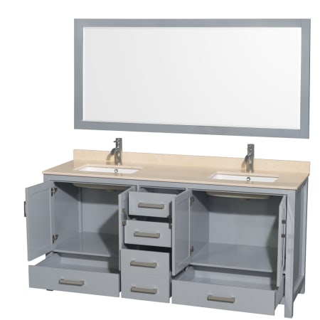 Wyndham Collection-WC-1414-72-DBL-VAN-Gray Vanity, Open Drawers, Single Mirror, Ivory Top