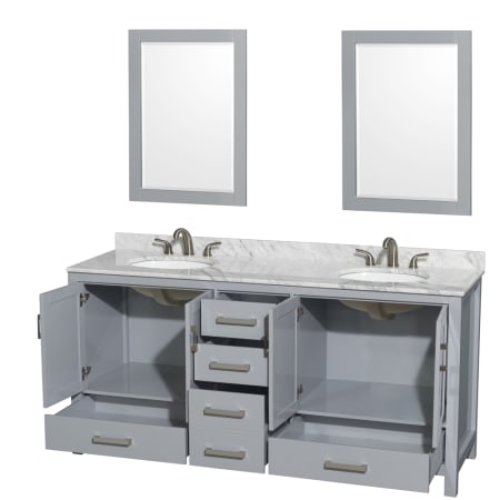 Wyndham Collection-WC-1414-72-DBL-VAN-Gray Vanity, Open Drawers, Two Mirrors, Carrera White Top