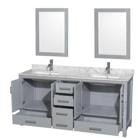 Wyndham Collection-WC-1414-72-DBL-VAN-Gray Vanity, Open Drawers, Two Mirrors, Carrera White Top