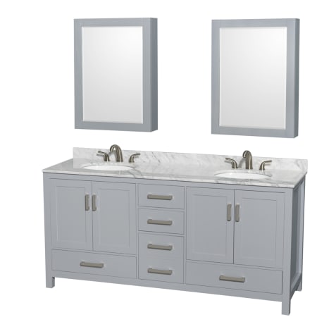 Wyndham Collection-WC-1414-72-DBL-VAN-Gray Vanity, Two Medicine Cabinets, Carrera White Top