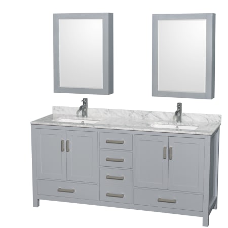 Wyndham Collection-WC-1414-72-DBL-VAN-Gray Vanity, Two Medicine Cabinets, Carrera White Top