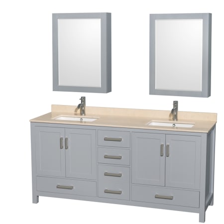 Wyndham Collection-WC-1414-72-DBL-VAN-Gray Vanity, Two Medicine Cabinets, Ivory Top